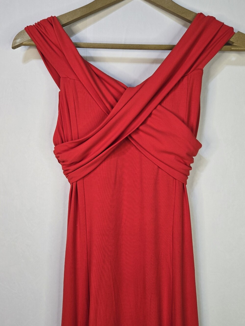 OGL Size S Vibrant Red Cross-cross Neckline Maxi Dress, Built-in Brami Bra NWT - Picture 9 of 10